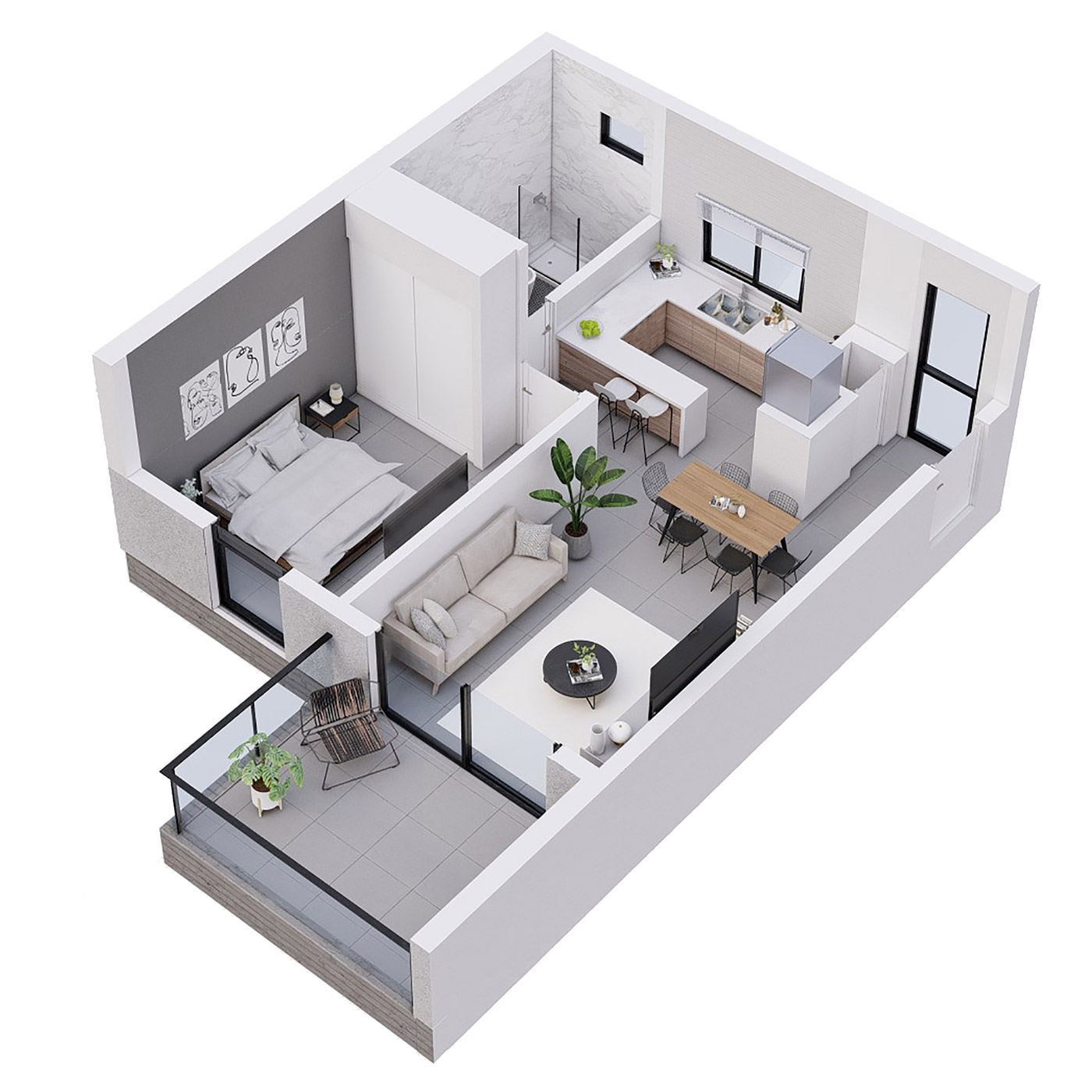 Vista axonométrica de la unidad